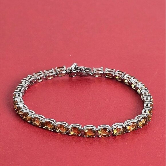 925 Sterling Silver Bracelet with Natural Citrine Gemstone. - Picture 3 of 11